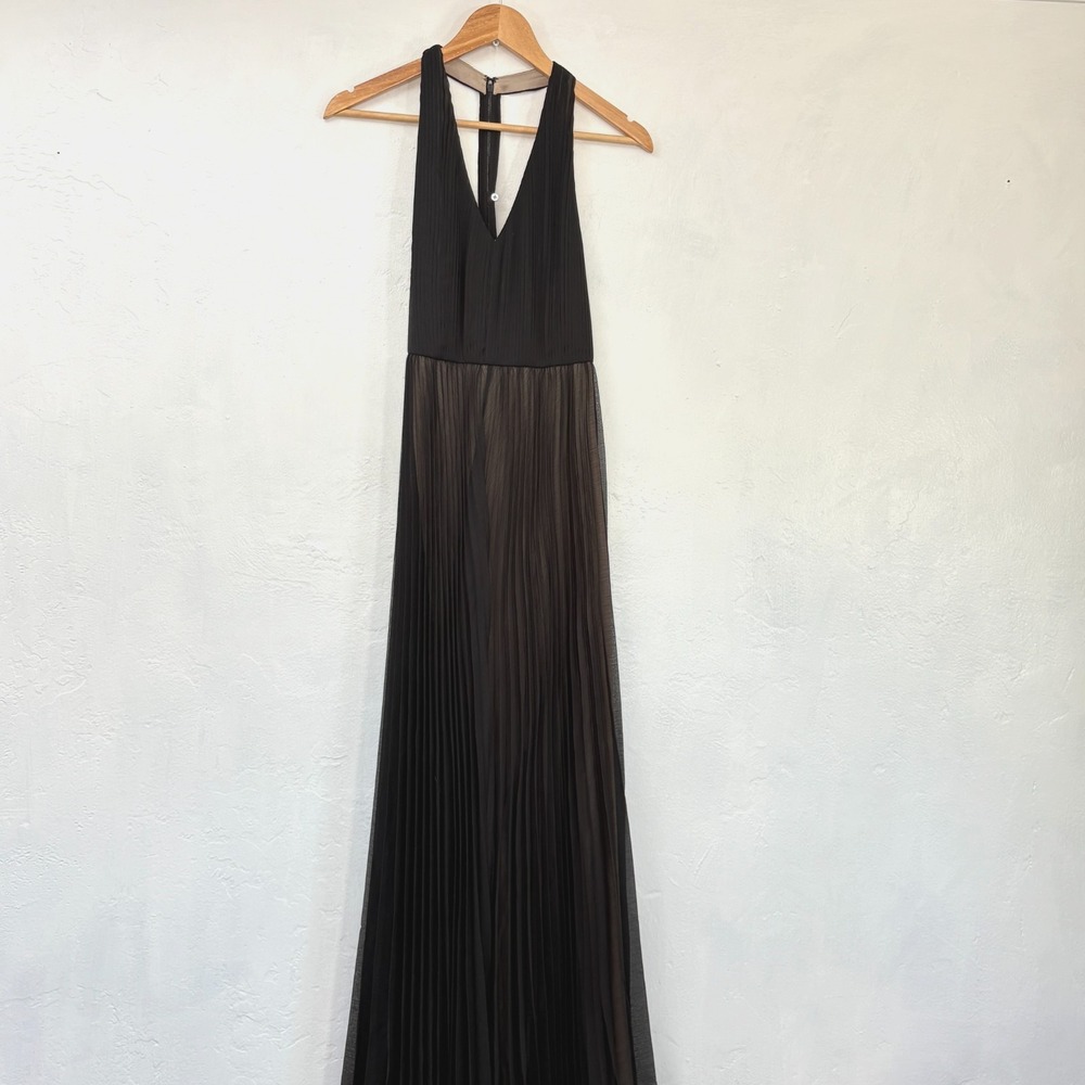 Alice and Olivia Pleated Halter Jumpsuit Women Size 0 Black T Back FLAW